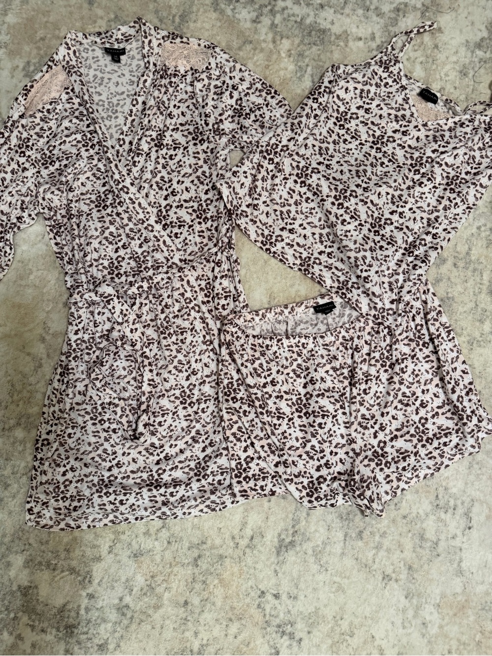 Tahari Pink Leopard Print Three-Piece Camisole Sleep Set